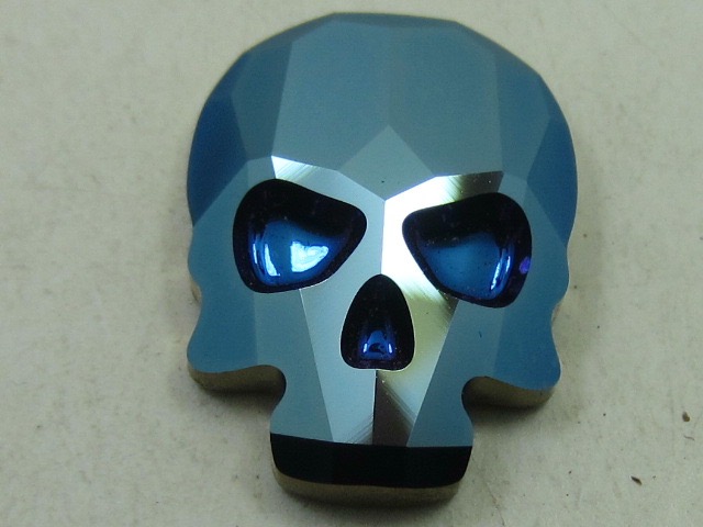 2 pcs. 14x10.5mm SKULL METALLIC BLUE FLATBACK European Rhinestones